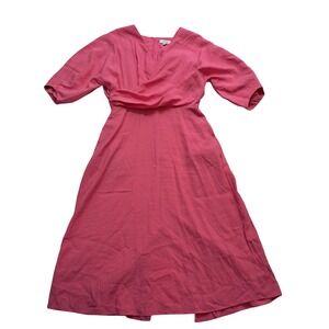 COS‎ Damsel Puff Sleeve Midi Dress Women's EU 38 Small Pink V Neck Modal